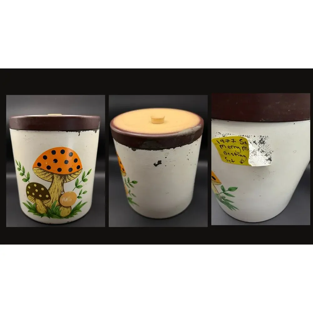VTG 70s Sears Merry Mushrooms Canisters set 4 Retro Japan